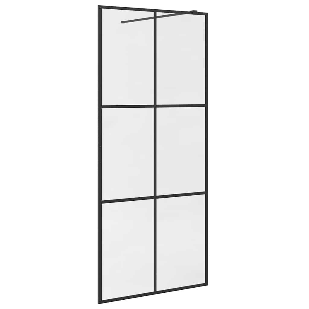 Parete per Doccia Walk-in Vetro Trasparente ESG 90x195 cm Nera 151024