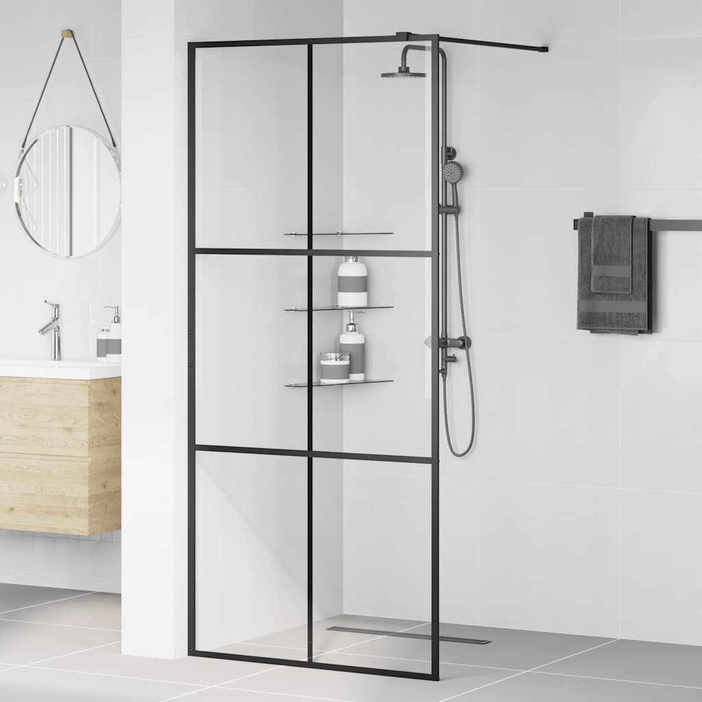 Parete per Doccia Walk-in Vetro Trasparente ESG 90x195 cm Nera cod mxl 39301