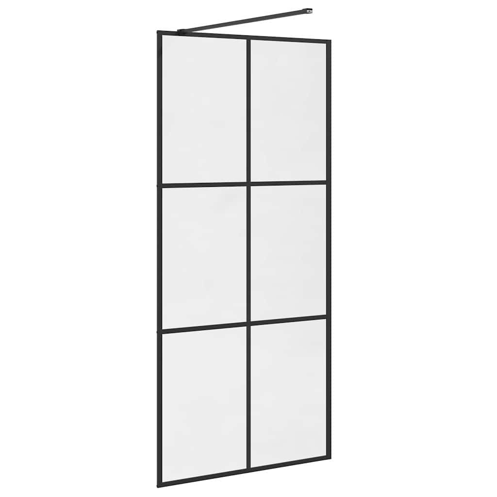 Parete per Doccia Walk-in Vetro Trasparente ESG 90x195 cm Nera 151024