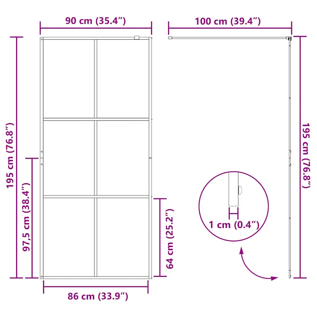 Parete per Doccia Walk-in Vetro Trasparente ESG 90x195 cm Nera 151024