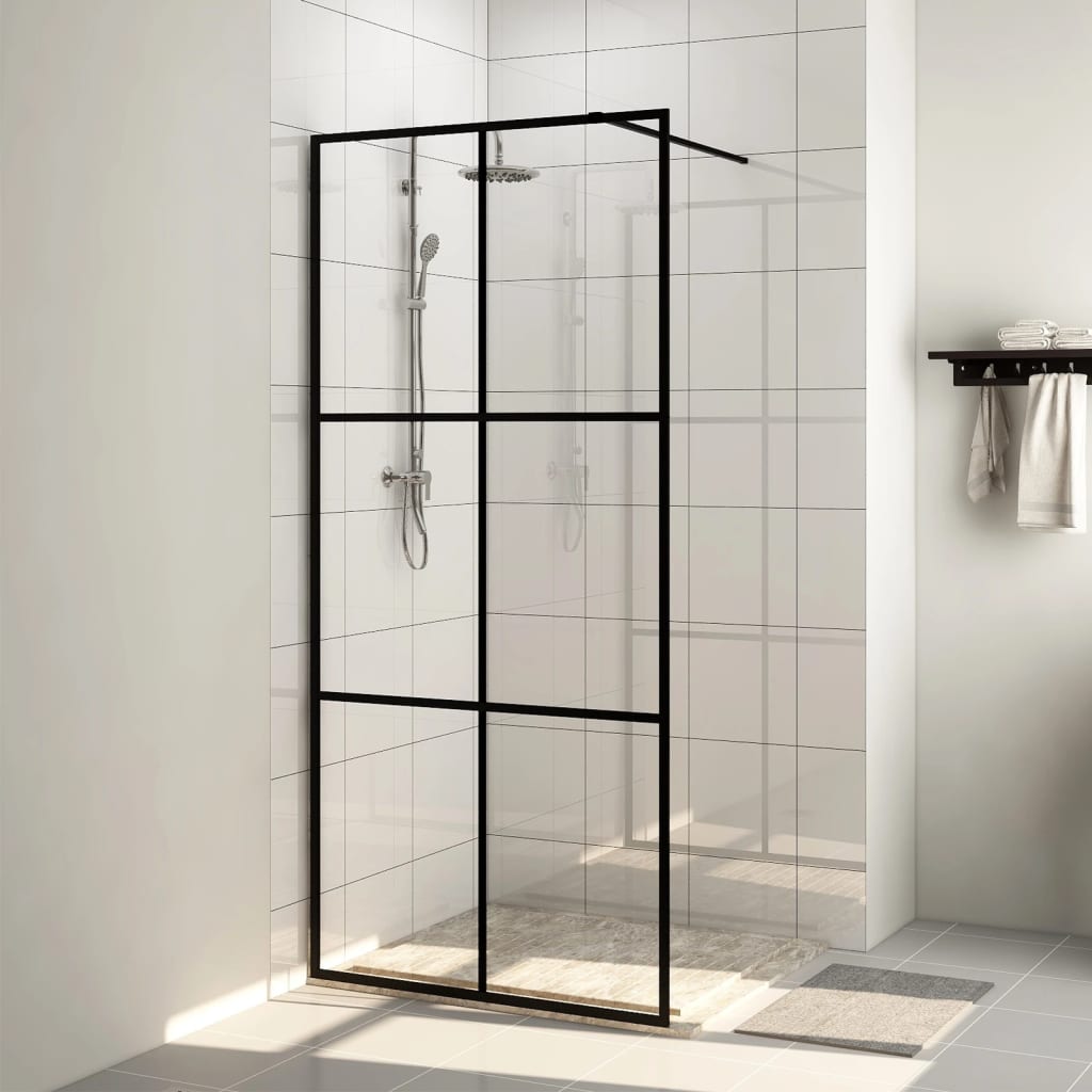 Parete per Doccia Walk-in Vetro Trasparente ESG 90x195 cm Nera 151024
