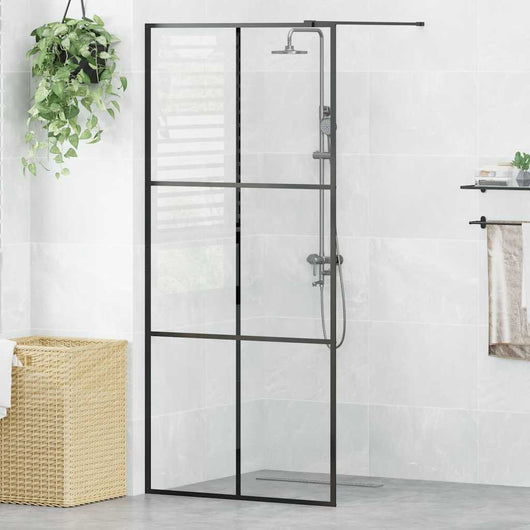 Parete per Doccia Walk-in Vetro Trasparente ESG 90x195 cm Nera cod mxl 39301
