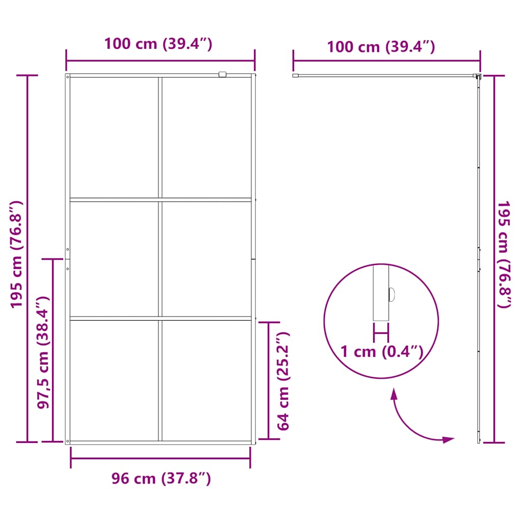 Parete per Doccia Walk-in Vetro Trasparente ESG Nera 100x195 cm 151025