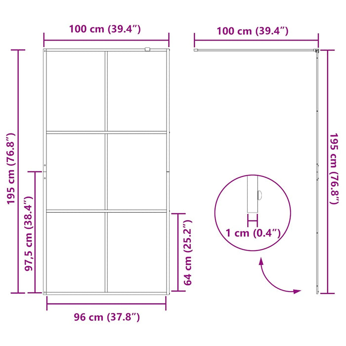 Parete per Doccia Walk-in Vetro Trasparente ESG Nera 100x195 cm 151025