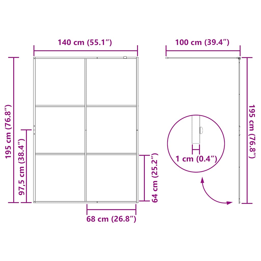 Parete per Doccia Walk-in Vetro Trasparente ESG 140x195cm Nera 151027