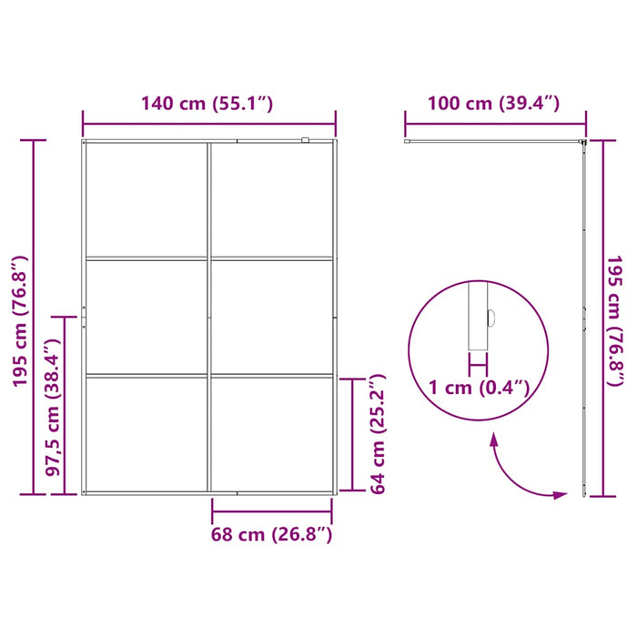 Parete per Doccia Walk-in Vetro Trasparente ESG 140x195cm Nera 151027