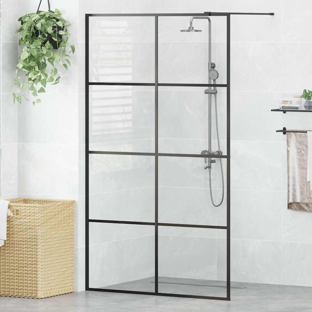 Parete per Doccia Walk-in Vetro Trasparente ESG 115x195cm Nera cod mxl 69378
