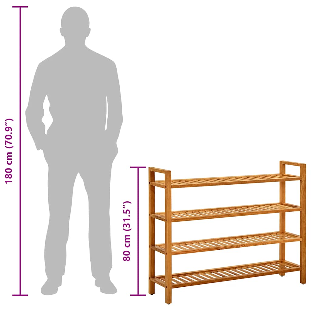 Scarpiera con 4 Ripiani 100x27x80cm in Legno Massello di Rovere 331750