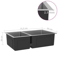 Lavello cucina lavello da incasso interno casa montaggio sopra o sotto resistente ai graffi e agli urti 71,5 x 44 cm acciaio inox 02_0002477