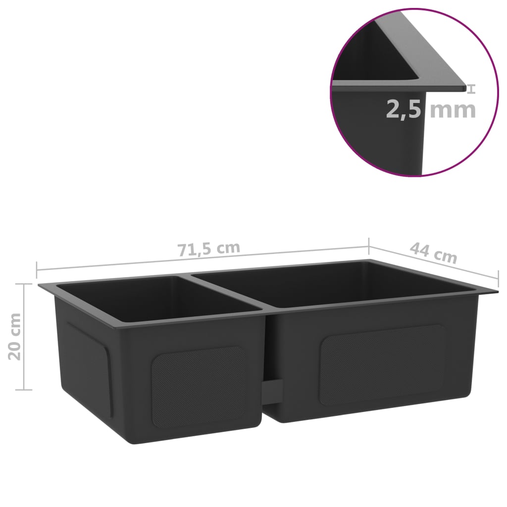 Lavello cucina 62 x 36 x 51 cm acciaio inox nero 02_0002478