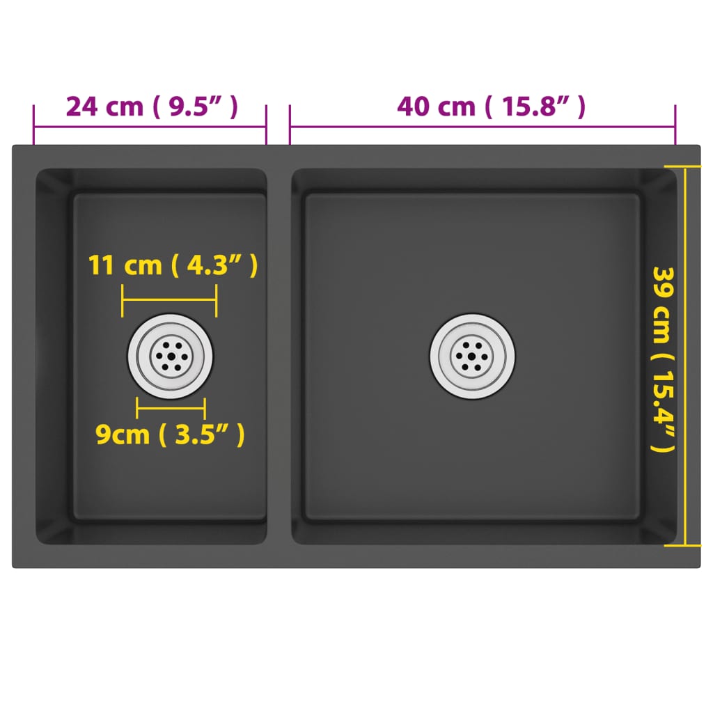 Lavello da Cucina Nero in Acciaio Inossidabile 51562