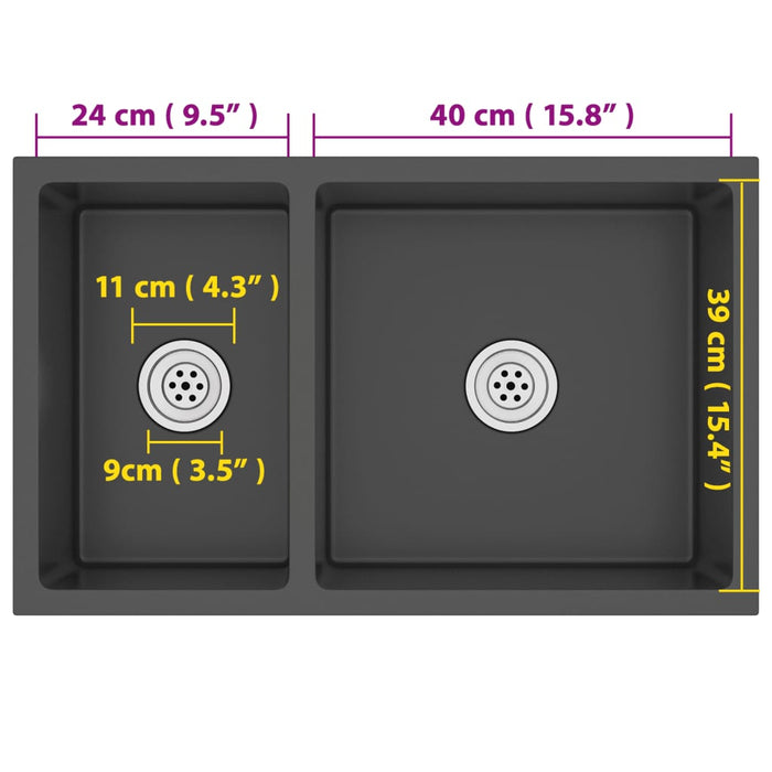 Lavello da Cucina Nero in Acciaio Inossidabile 51562