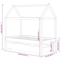 Giroletto per Bambini con Cassetto in Pino Massello 70x140 cm 322136