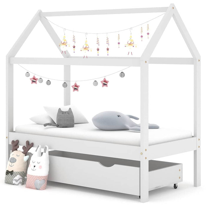 Giroletto per Bambini Cassetto-Struttura Letto Bambini Bianco in Pino Massello 70x140cm