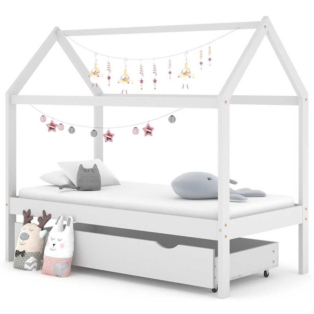 Giroletto Bambini con Cassetto Bianco Pino Massello 80x160 cm cod mxl 55812