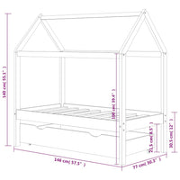 Giroletto Bambini Cassetto Grigio Scuro Pino Massello 70x140 cm 322142