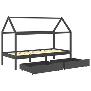 Giroletto Bambini Cassetti-Struttura Letto Bambini Grigio Scuro Pino Massello 90x200 cm 599353