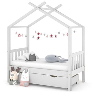 Giroletto Bambini con Cassetto-Struttura Letto Bambini Bianco Legno di Pino 70x140 cm