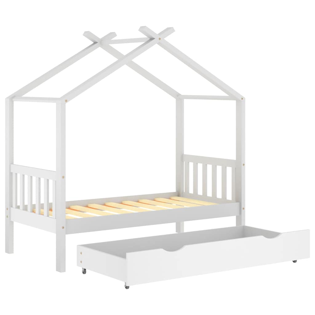 Giroletto per Bambini con Cassetto-Struttura Letto Bambini con contenitore Bianco Legno Pino 80x160 cm 936321
