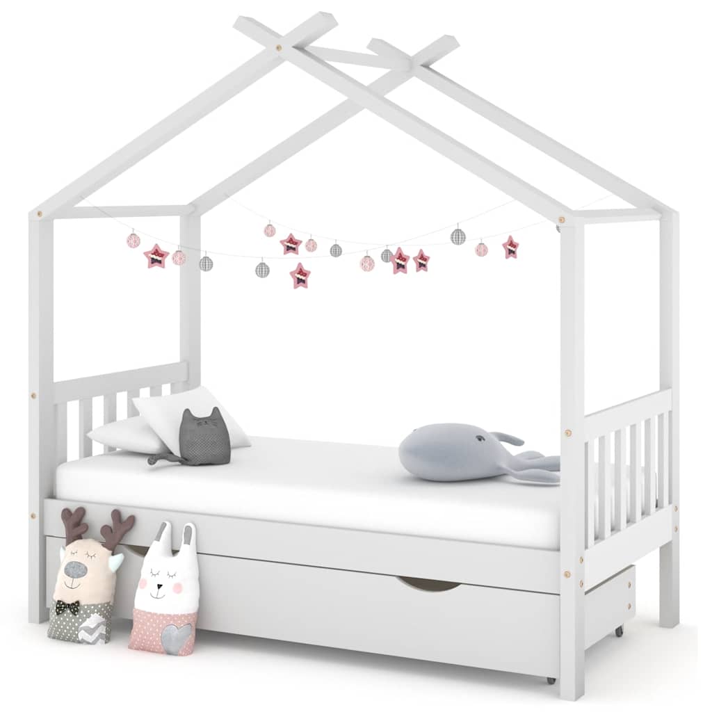 Giroletto per Bambini con Cassetto-Struttura Letto Bambini con contenitore Bianco Legno Pino 80x160 cm 936321
