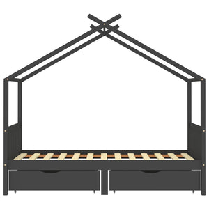 Giroletto Bambini Cassetti Grigio Scuro Pino Massello 90x200 cm