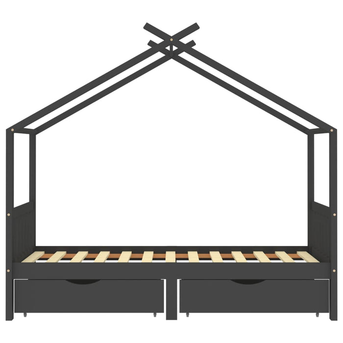 Giroletto Bambini Cassetti Grigio Scuro Pino Massello 90x200 cm