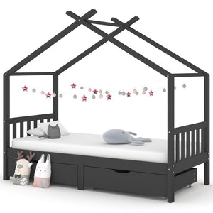 Giroletto Bambini Cassetti-Struttura Letto Bambini Grigio Scuro Pino Massello 90x200 cm 137278
