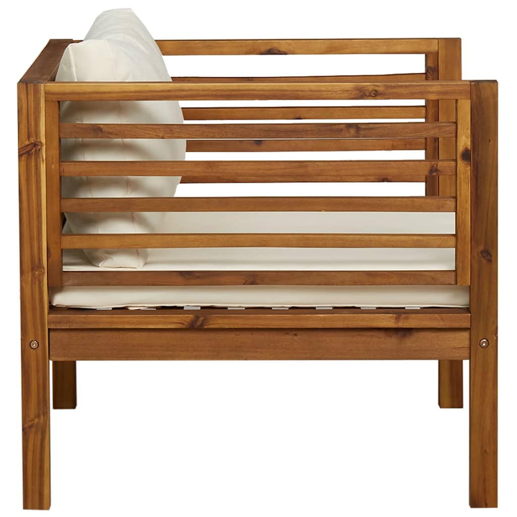 Sedia da Giardino con Cuscino Crema in Legno Massello di Acacia cod mxl 73988