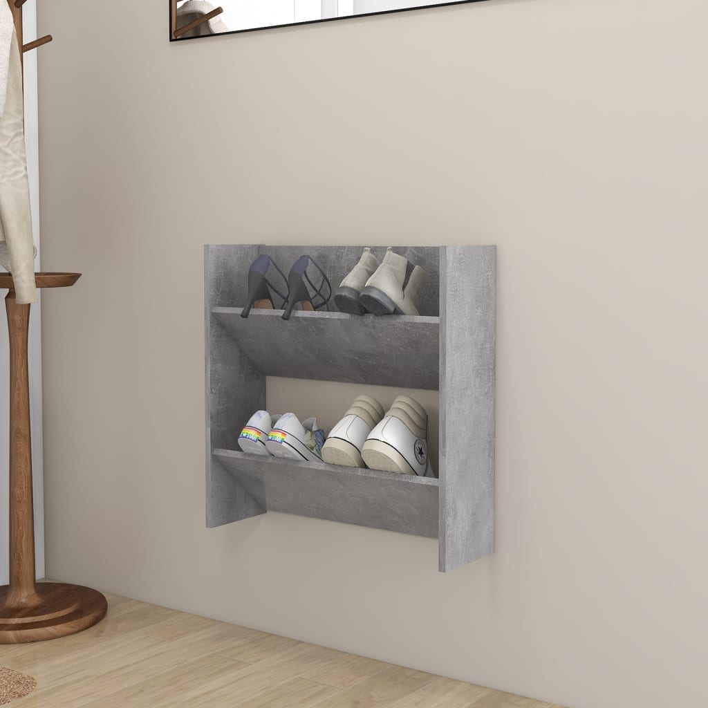 Scarpiera a Muro Grigio Cemento 60x18x60cm in Legno Multistrato 806726