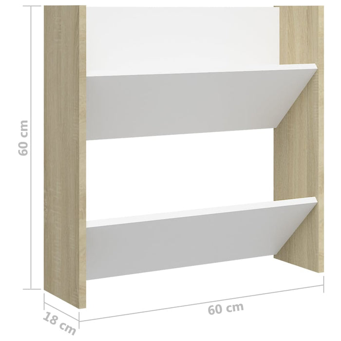 Scarpiere Muro 4pz Bianco e Sonoma 60x18x60cm Legno Multistrato 806731