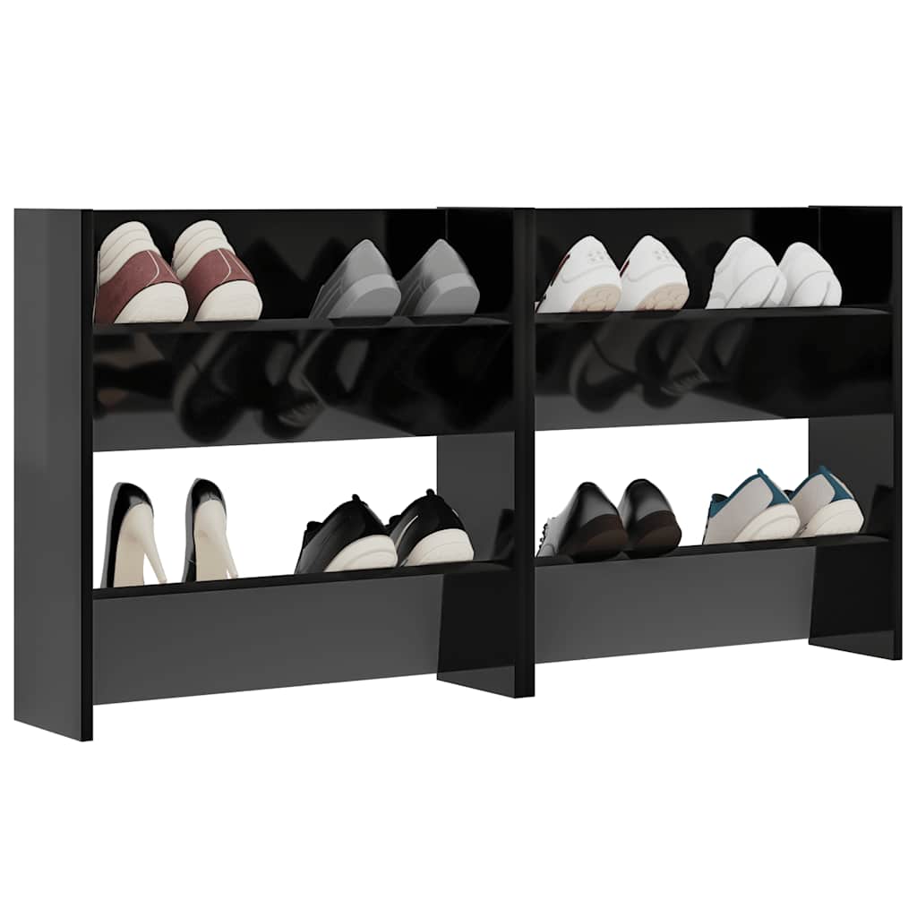 Scarpiere a Muro 2pz Nero Lucido 60x18x60cm Legno Multistrato 806736