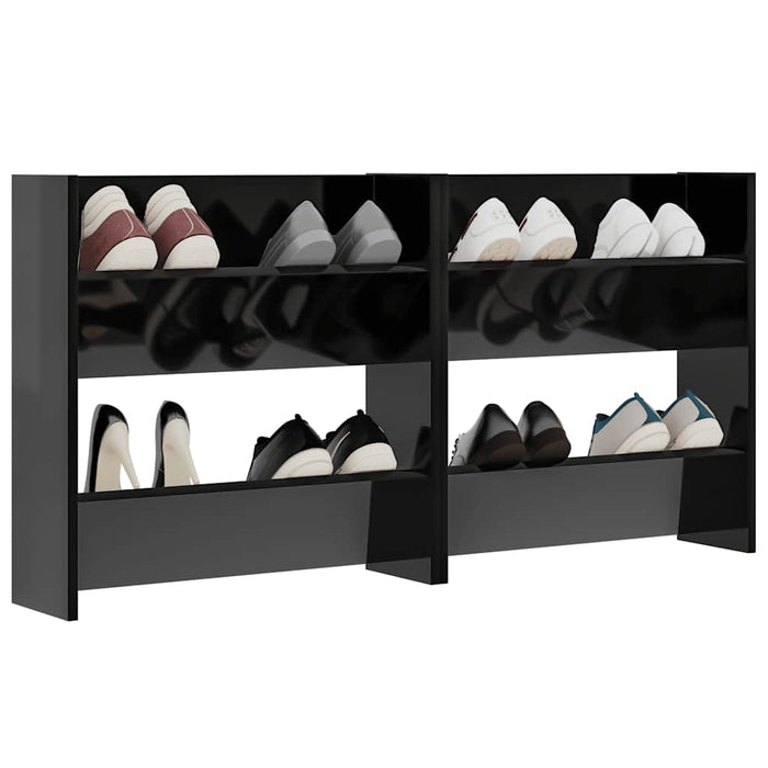 Scarpiere a Muro 2pz Nero Lucido 60x18x60cm Legno Multistrato 806736