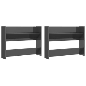 Scarpiere a Muro 2pz Grigio Lucido 80x18x60cm Legno Multistrato 806758