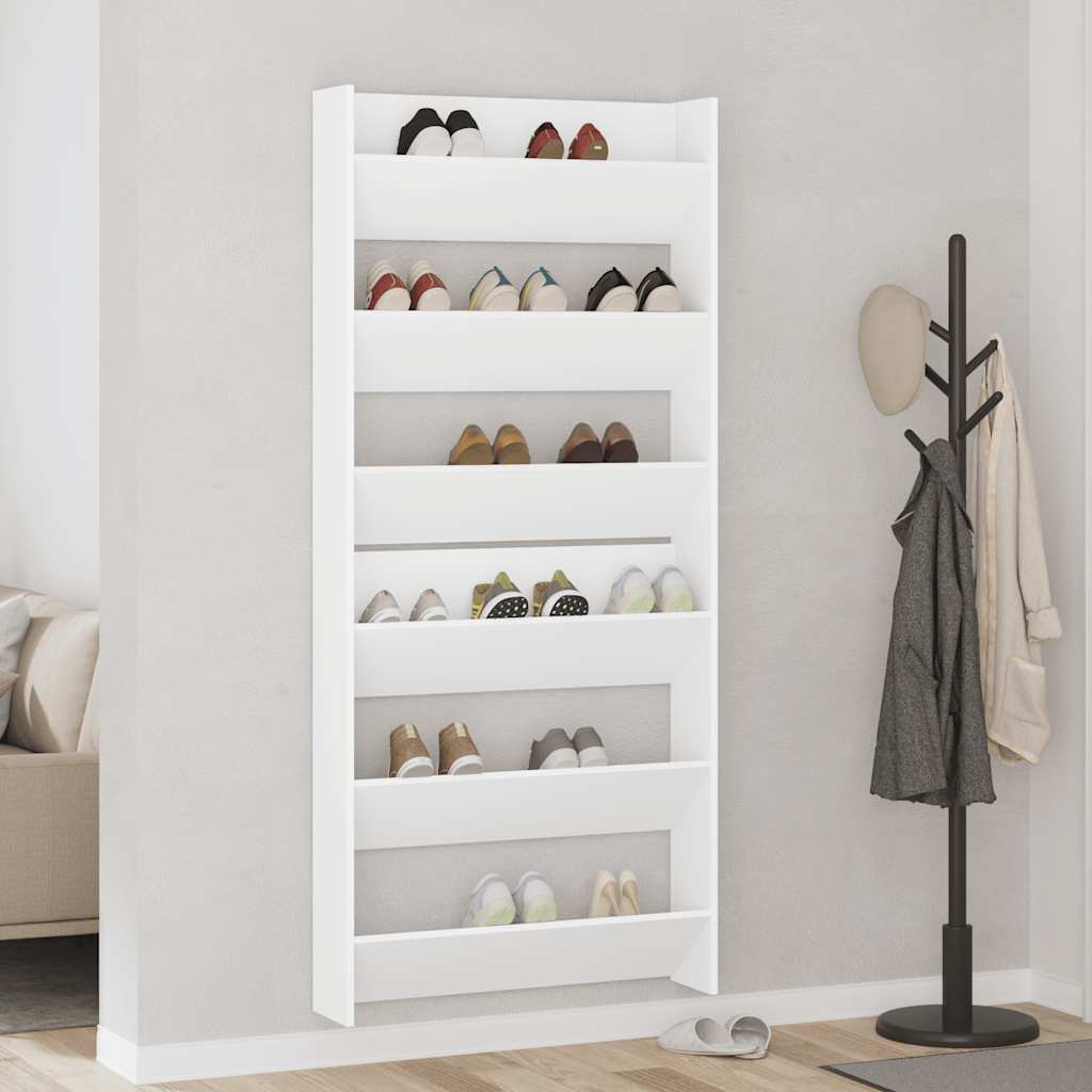 Scarpiere a Muro 2pz Bianche 80x18x90 cm in Legno Multistrato 806778