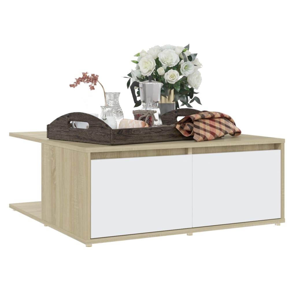 Tavolino da CaffÃ¨ Bianco e Rovere Sonoma 80x80x31 cm Truciolato cod mxl 7938