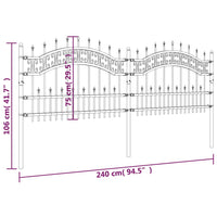 Recinzione da Giardino con Punta a Lancia Nera 115cm Acciaio cod mxl 24940