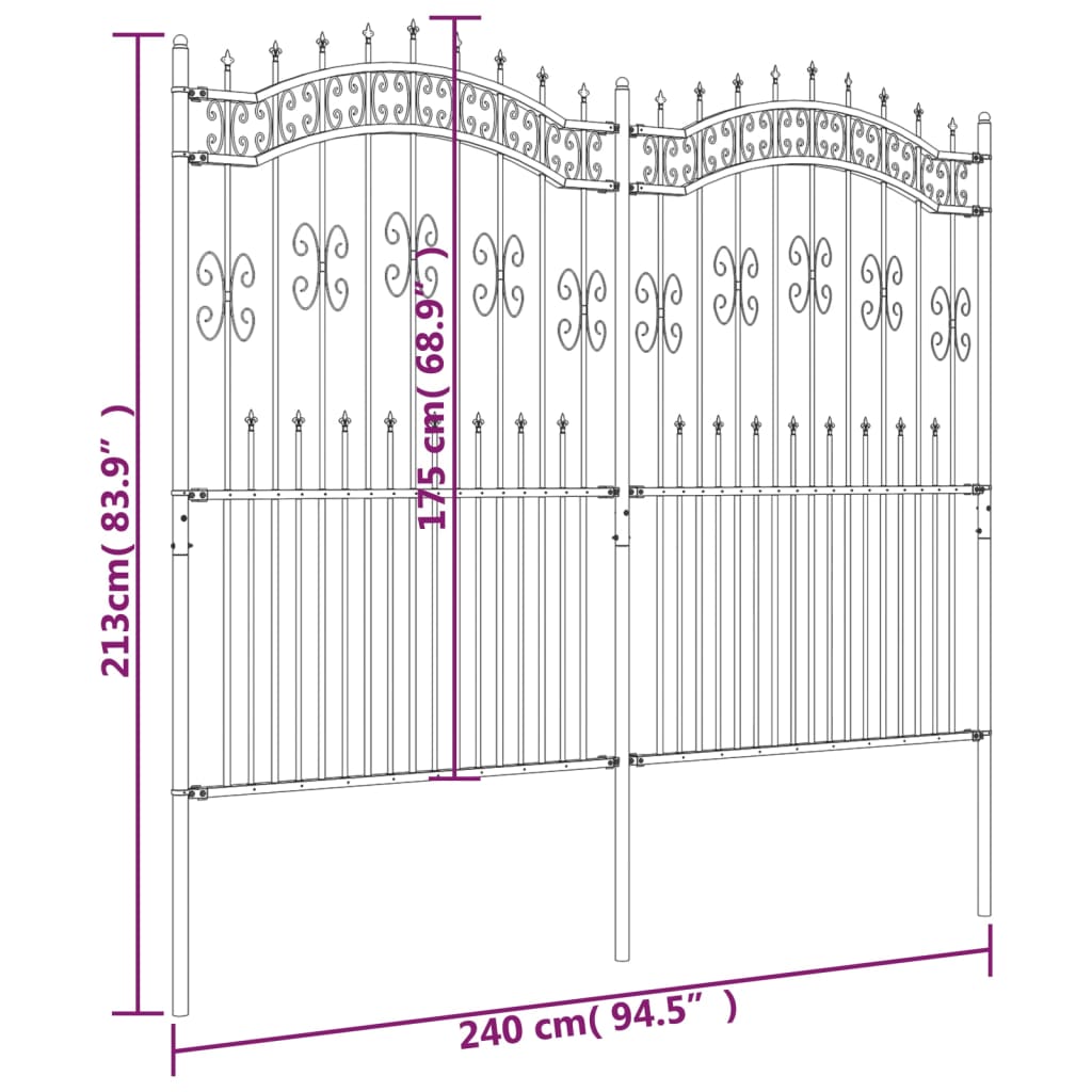 Recinzione da Giardino con Punta a Lancia Nera 222cm Acciaio cod mxl 24261