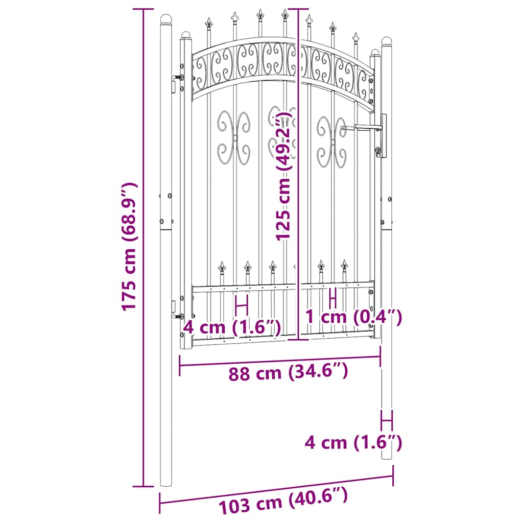 Recinzione Cancello con Punta a Lancia Nera 103x175cm Acciaio cod mxl 47251