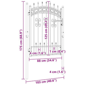 Recinzione Cancello con Punta a Lancia Nera 103x175cm Acciaio cod mxl 47251