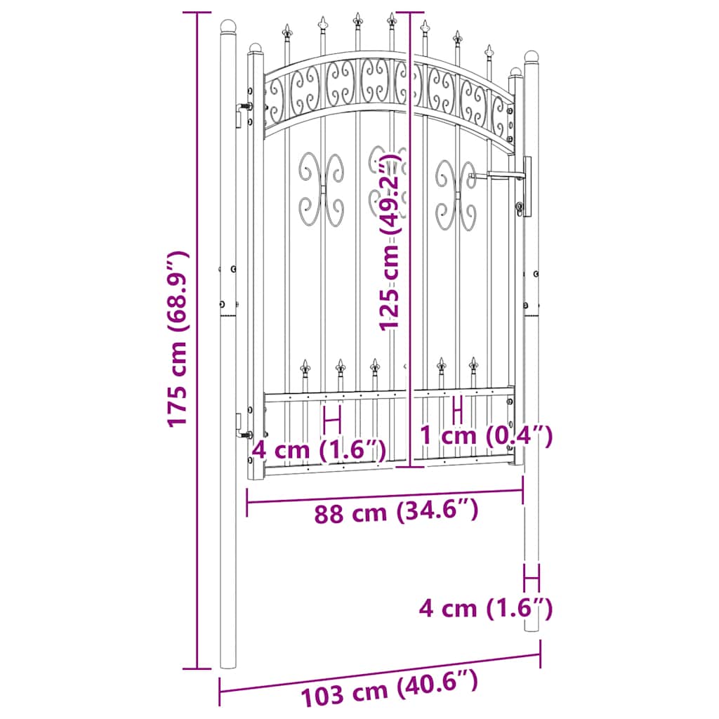 Cancello per recinzione con punta a lancia nero 103x125 cm in acciaio verniciato a polvere 151091