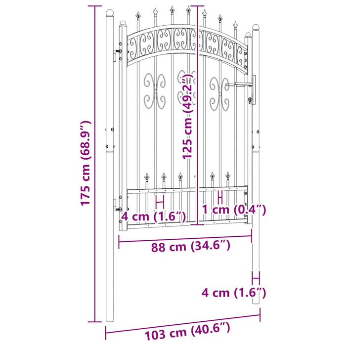 Cancello per recinzione con punta a lancia nero 103x125 cm in acciaio verniciato a polvere 151091