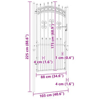 Recinzione Cancello con Punta a Lancia Nera 103x225cm Acciaio cod mxl 46974