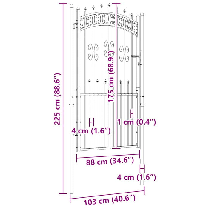 Recinzione Cancello con Punta a Lancia Nera 103x225cm Acciaio cod mxl 46974