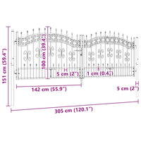 Recinzione Cancello con Punta a Lancia Nera 305x151cm Acciaio cod mxl 53177