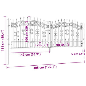 Recinzione Cancello con Punta a Lancia Nera 305x151cm Acciaio cod mxl 53177