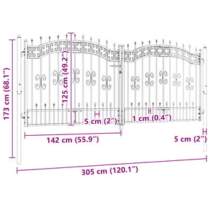 Cancello per recinzione con punta a lancia nero 305x125 cm in acciaio verniciato a polvere 151096