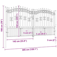 Recinzione Cancello con Punta a Lancia Nera 305x198cm Acciaio cod mxl 42313