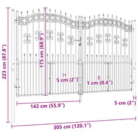 Recinzione Cancello con Punta a Lancia Nera 305x223cm Acciaio cod mxl 42311