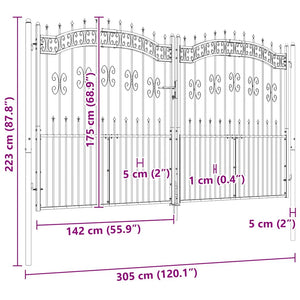 Recinzione Cancello con Punta a Lancia Nera 305x223cm Acciaio cod mxl 42311