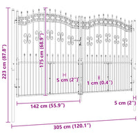 Cancello per recinzione con punta a lancia nero 305x175 cm in acciaio verniciato a polvere 151098